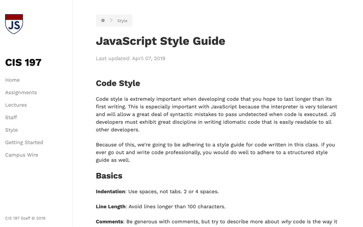 CIS 197 Course Website
